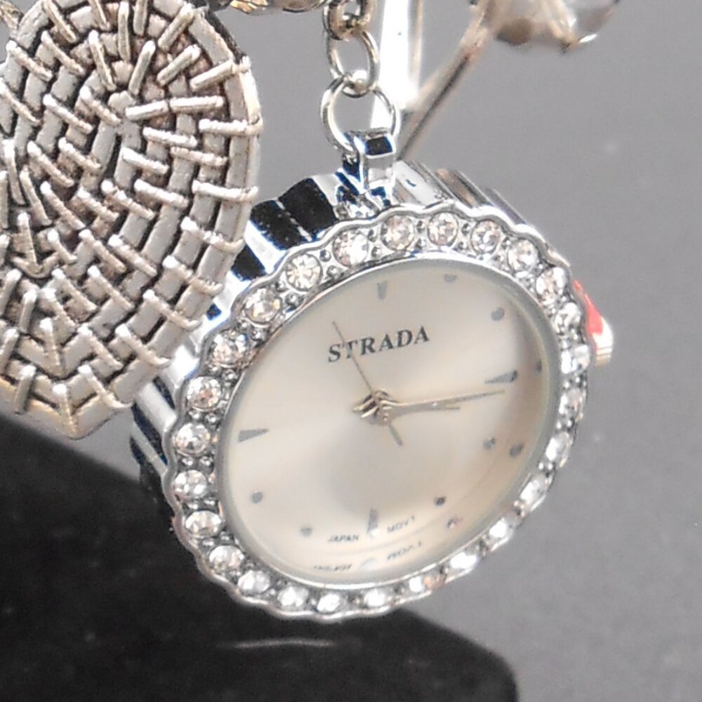 Watch, Strada, White Austrian Crystal and Gray Glass Beaded Stretch, 6.50-7 In